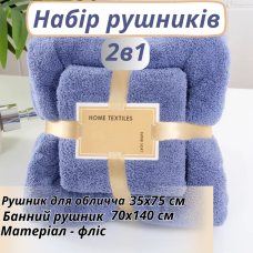 Набір 2 в 1 рушників для душу та ванни для обличчя і тіла, комплект банних флісових рушників 2 шт. темно-синій