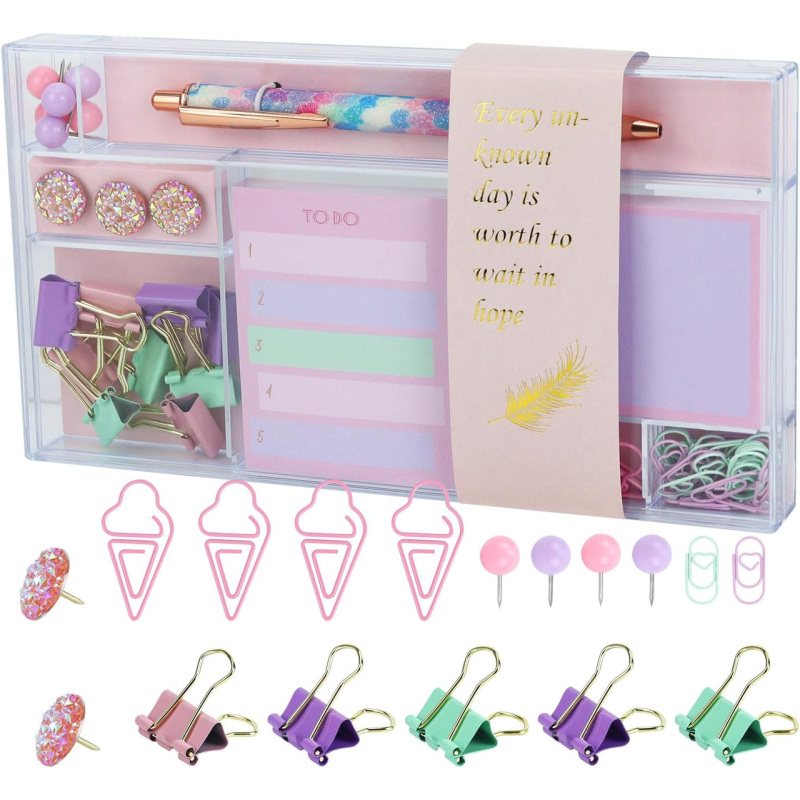 Подарунковий набір канцелярії для навчання, органайзер для офісу, ручка, скріпки, біндери та стікери