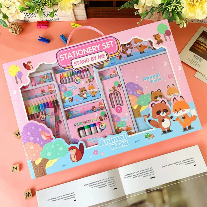 Набір для малювання з пеналом, олівцями та маркерами, тема Тварини, ідеальний подарунок для дітей