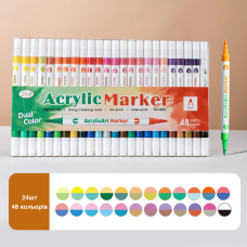 Двосторонні акрилові маркери, 24 шт. (48 кольорів), універсальний набір для паперу, скла, дерева, тканини