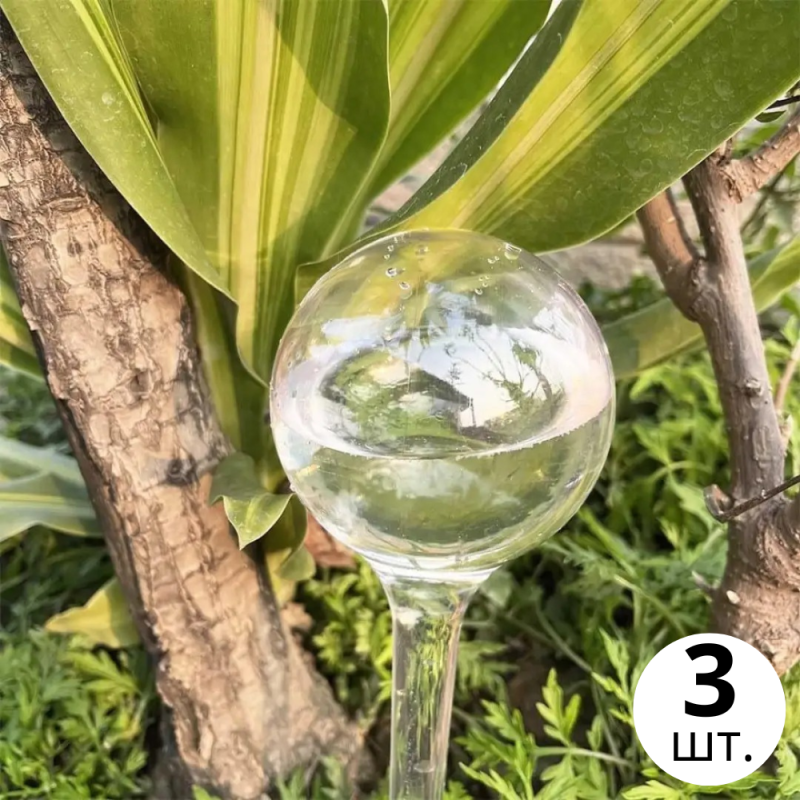 Колба для автоматичного поливу | Вазон у вигляді кулі для саду, 3шт, крапельний автополив,  8×25см прозорий