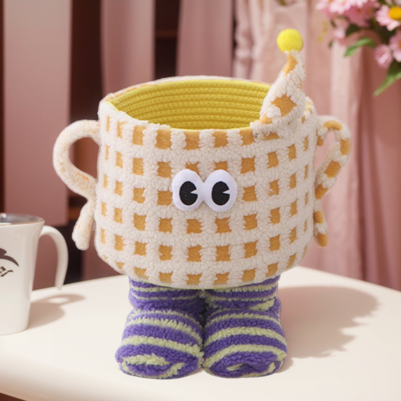 Кошик для іграшок плюшевий органайзер у дитячу кімнату м“який для речей та іграшок дитячий жовтий у клітинку