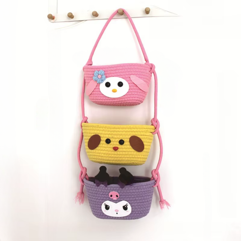 Навісний органайзер для дітей | Плетений кошик для зберігання іграшок та аксесуарів, рожевий