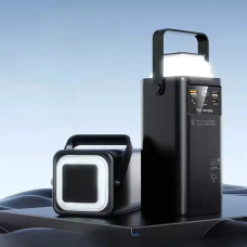 Портативний зовнішній акумулятор із швидкою зарядкою 30000мАч, павербанк із ліхтариком та вбудованими кабелями Black