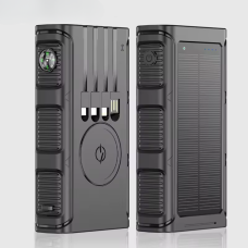 Портативний зовнішній акумулятор, павербанк на сонячній батареї з бездротовою зарядкою 20000мАч Black