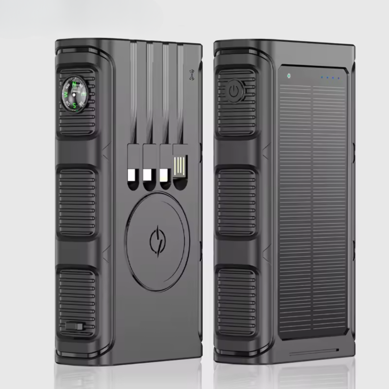 Портативний зовнішній акумулятор, павербанк на сонячній батареї з бездротовою зарядкою 20000мАч Black