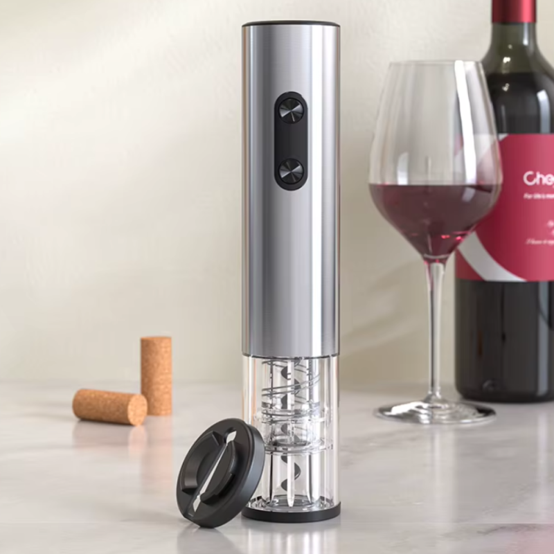 Штопор на батарейках електричний автоматичний портативний портативний електроштопор з ножем для фольги, сріблястий