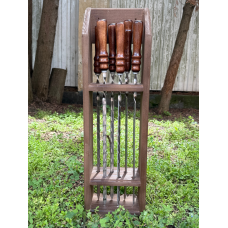 Набір подарунковий шампури для шашлику з дерев“яною ручкою в дерев“яній підставці з 6 штук-довжиною 62 см