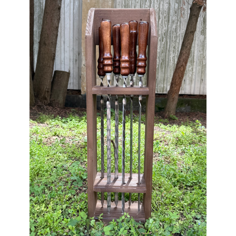 Набір подарунковий шампури для шашлику з дерев“яною ручкою в дерев“яній підставці з 6 штук-довжиною 62 см