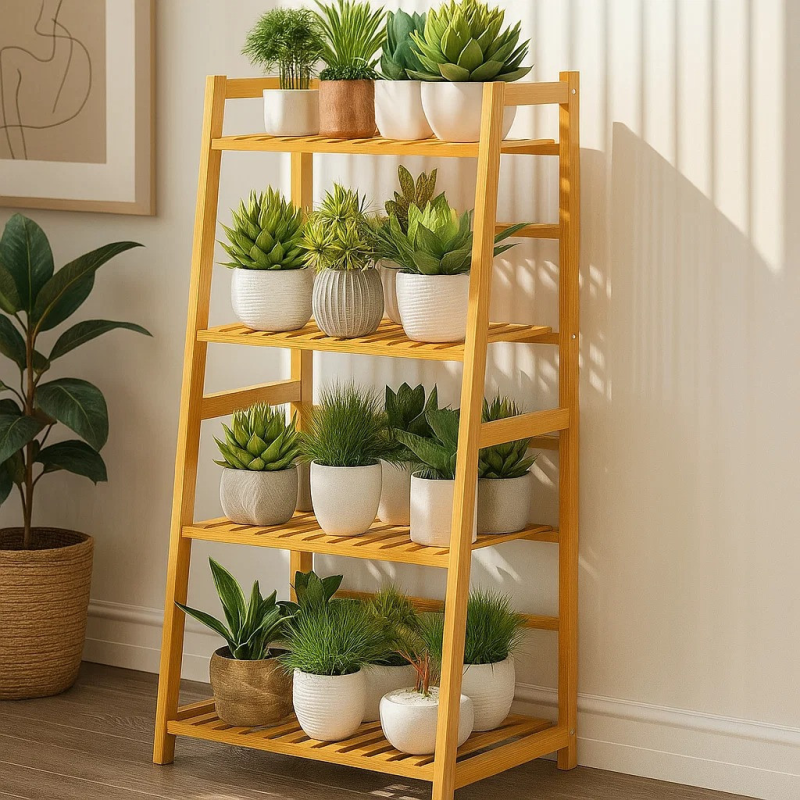 Полиця етажерка для квітів і рослин на 4 яруси, підлоговий універсальний стелаж для будинку дерево