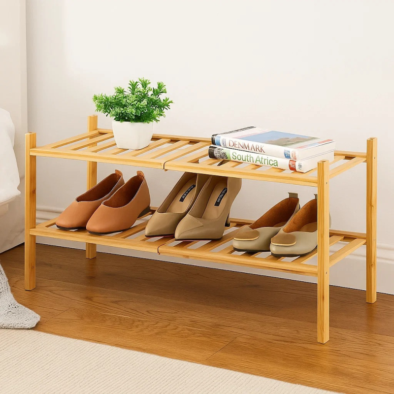 Полиця для взуття дерев“яна для будинку в гардероб або передпокій, двоярусна підлогова етажерка