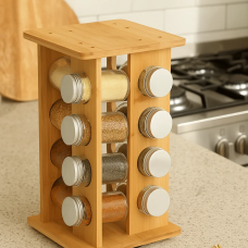 Набір для спецій підставка на кухню з банками для спецій 16 шт настільна з поворотом на 360 градусів, дерев“яна