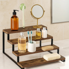 Полиця для кухні та ванної кімнати багатоярусна на 4 ступені дерев“яна, стійка ступінчаста для банок спецій