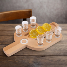 Таця дерев“яна для текіли та сервірування, шотніца у формі кактуса на 6 шотів для подачі напоїв для бару