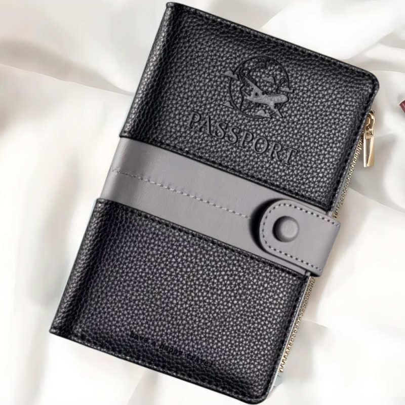 Обкладинка для паспорта, холдер дорожній для паспорта, посвідчення, банківських карт, квитків і документів, чорний