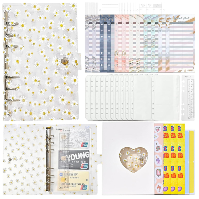 Блокнот-планер для фінансів формат А6, планер бюджету та зберігання грошей, органайзер прозорий з ромашками