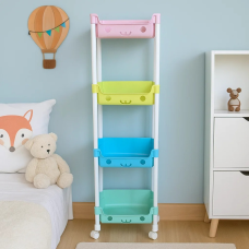 Дитячий стелаж пересувний,на чотири кошики органайзер, для іграшок в дитячу 106×31×21см, Різнокольоровий