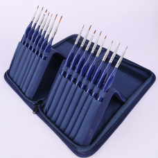 Набір кистей нейлонових в чохлі на блискавці для акварелі, акрилу, гуаші, масла і нейл-арту, 15 шт сині