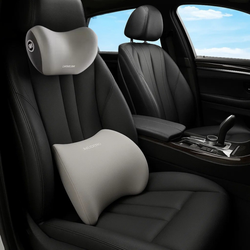 Набір подушок ортопедичних під шию і спину в машину, подушки на підголівник і спинку сидіння, світло-сірі