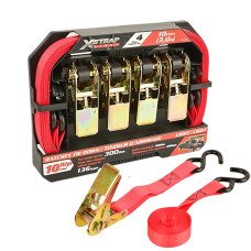 Набір стяжних ременів з храповим механізмом для кріплення вантажу 4 шт. 25 мм х 3 м стропи з навантаженням 136 кг