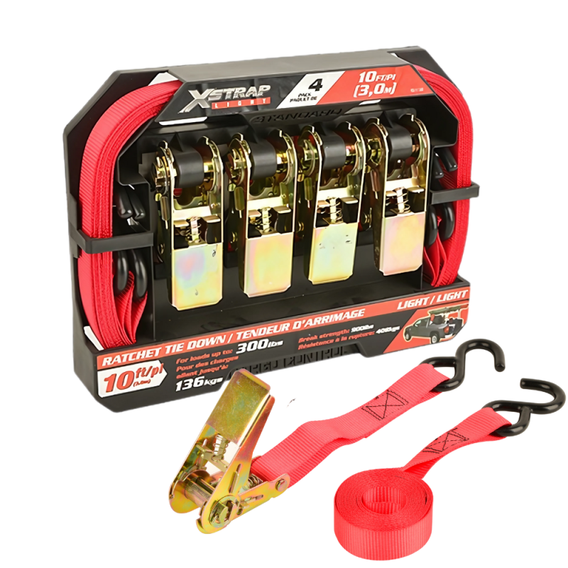 Набір стяжних ременів з храповим механізмом для кріплення вантажу 4 шт. 25 мм х 3 м стропи з навантаженням 136 кг