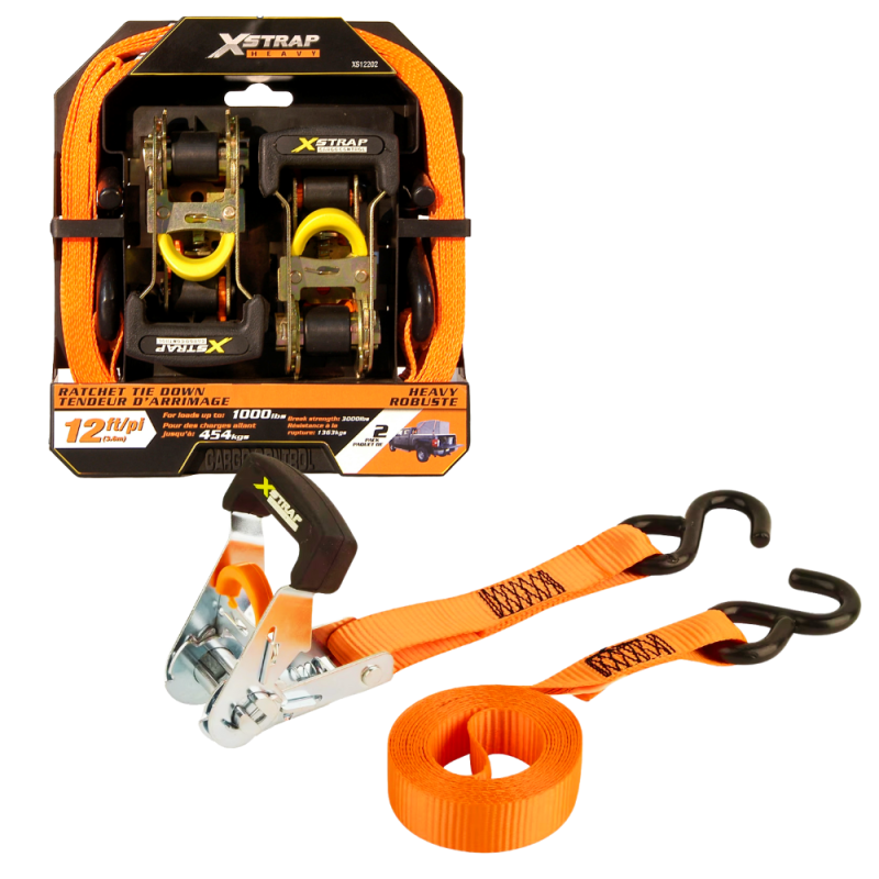 Набір стяжних ременів з храповим механізмом для кріплення вантажу 2 шт. 27 мм х 3,6 м стропи з навантаженням  454 кг