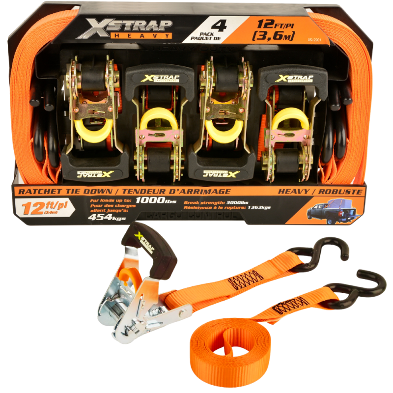 Набір стяжних ременів з храповим механізмом для кріплення вантажу 4 шт. 27 мм х 3,6 м стропи з навантаженням 454 кг