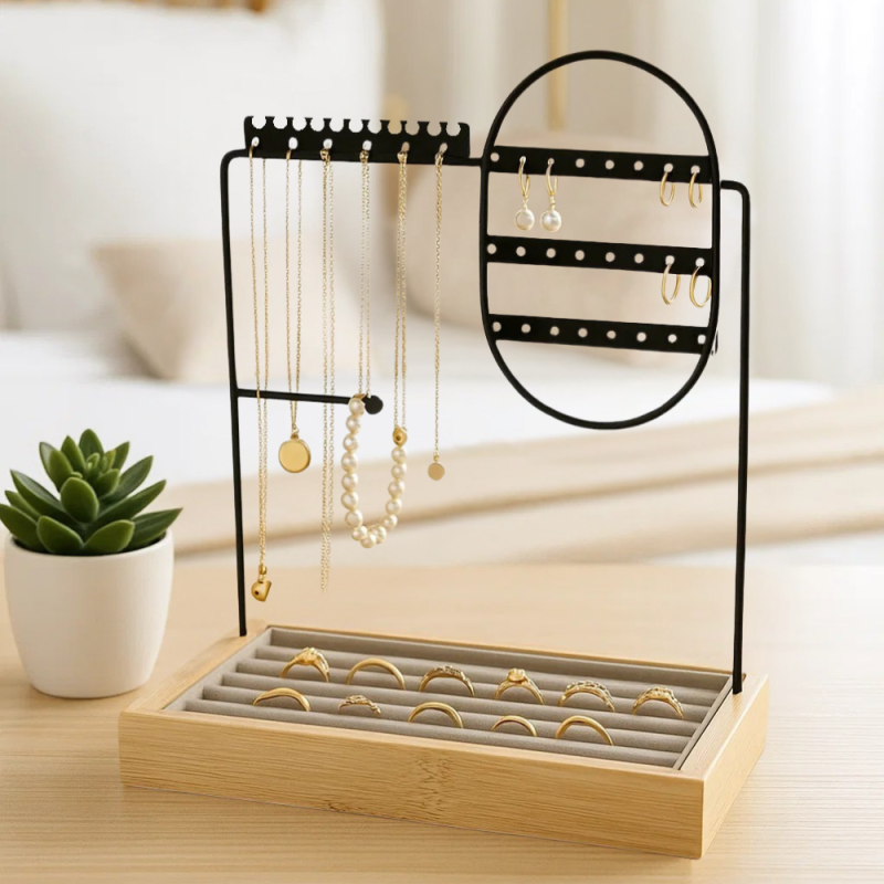 Настільна стійка для прикрас, ланцюжків, браслетів, кілець, дерев“яна, органайзер для коштовностей і аксесуарів 28х23.3х13.8 см