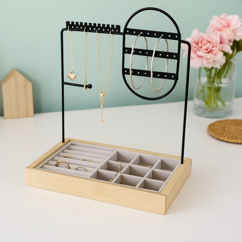 Настільна стійка для прикрас, ланцюжків, браслетів, кілець, дерев“яна, органайзер для коштовностей і аксесуарів 28х23,3х13,8 см