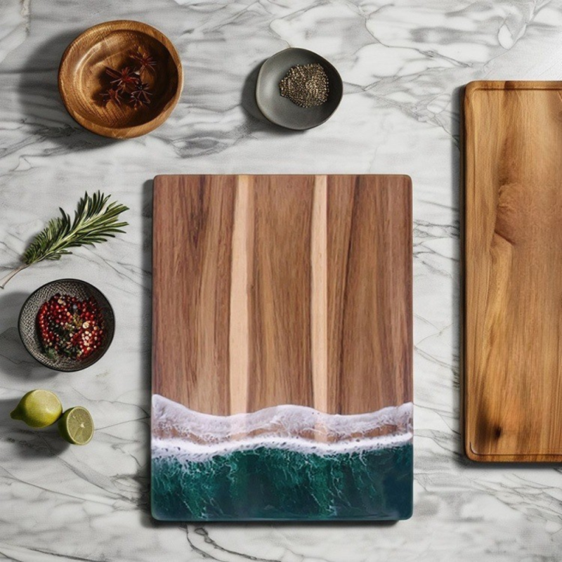 Разделочная доска для кухни бамбуковая,кухонная досточка для разделки из бамбука с узором морской волны 36 х 25 см