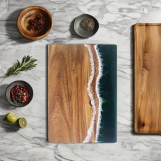 Разделочная доска для кухни бамбуковая,кухонная досточка для разделки из бамбука с узором морской волны 36 х 25 см