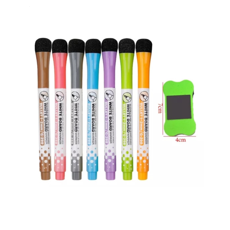 Маркер Gxin  7шт КОЛЬОРОВІ + губка для магнітної білої дошки, планери