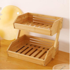 Кухонна етажерка, бамбукова для фруктів і овочів, 95 х 105 х 27 мм двоярусна дерев“яна настільна полиця