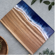Обробна дошка для кухні з бамбука, дошка на кухню для оброблення з візерунком морської хвилі бамбукова 36 х 25 см