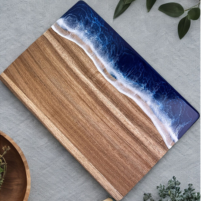 Обробна дошка для кухні з бамбука, дошка на кухню для оброблення з візерунком морської хвилі бамбукова 36 х 25 см