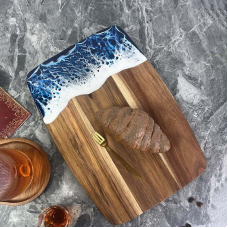 Обробна дошка для кухні з бамбука, дошка на кухню для оброблення з візерунком морської хвилі бамбукова 36 х 24.8 см