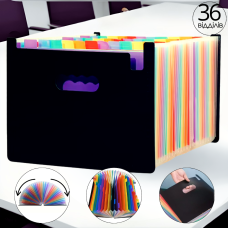 Папка-органайзер для зберігання документів і файлів формат А4 на 36 відділень,з кольоровими вкладками, чорна 330x240x40 мм