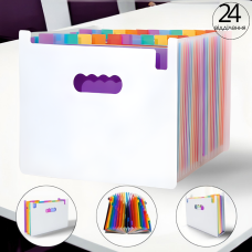 Папка-органайзер для зберігання документів і файлів формат А4 на 24 відділення,, з кольоровими вкладками, чорна 330x240x30 мм