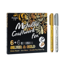 Набір маркерів на водній основі Metallic Craftwork Pen 12шт 6 золотистих + 6 сріблястих для малювання і творчості,металік