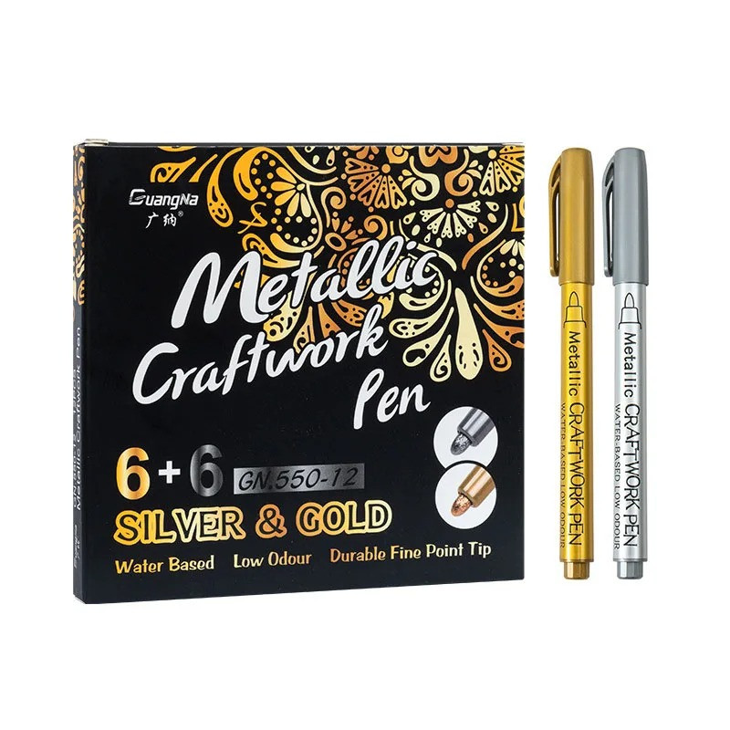 Набір маркерів на водній основі Metallic Craftwork Pen 12шт 6 золотистих + 6 сріблястих для малювання і творчості,металік