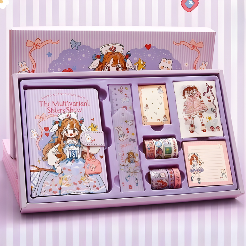 Блокнот з канцелярським приладдям, Дитячий в подарунковій упаковці набір для дівчаток 390х240 см, фіолетовий