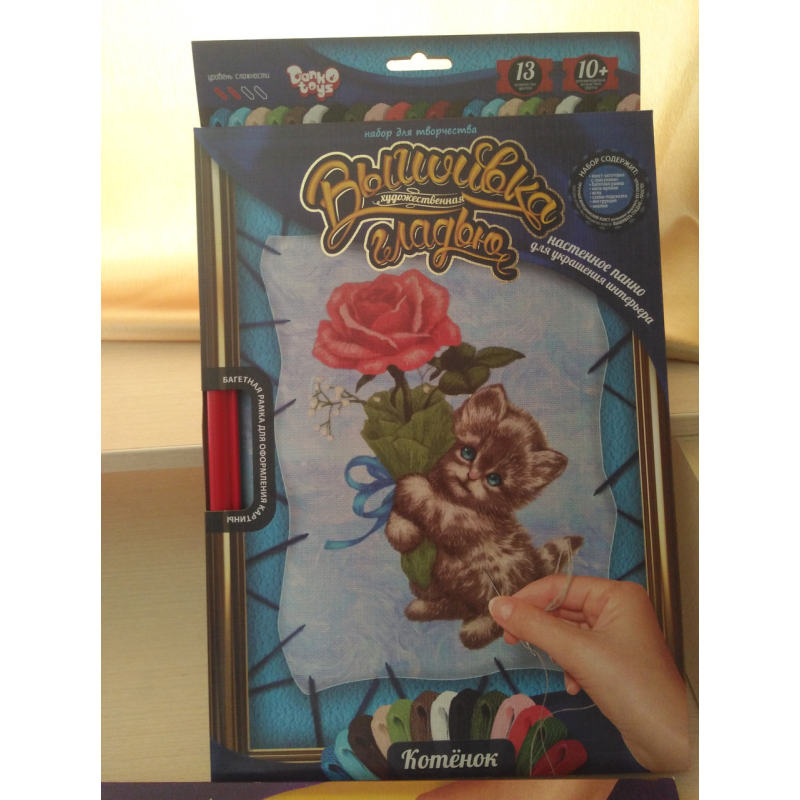 Вишивка ГЛАД“Ю Кошеня на розтяжці з рамкою, Данко Тойс