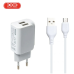 Мережевий зарядний пристрій з кабелем USB - MicroUSB XO L35D 2USB/2.1A Білий