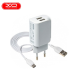 Мережевий зарядний пристрій з кабелем USB - Type-C XO L35D та двома USB портами 2.1A Білий