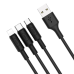 USB Кабель HOCO X25 3in1 USB - Lightning + MicroUSB + Type-C для телефону, ноутбука, пк 1М Чорний
