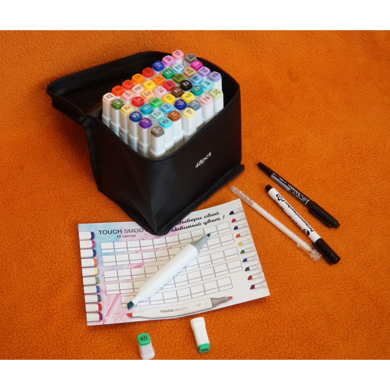 Набір маркерів 48 штук Touch Smooth для малювання і скетчінга на спиртовій основі + ПОДАРУНОК