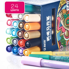 Акрилові маркери для малювання 24 шт для посуду, полотна, дерева, Набір кольорових маркерів по тканині, склу