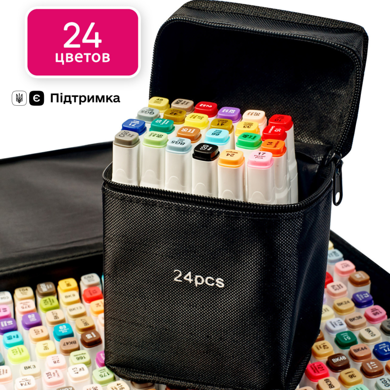 Набір двосторонніх маркерів Touch Smoooth 24 шт для малювання і скетчинга на спиртовій основі, Відеоогляд!