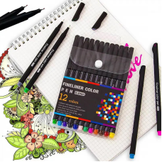Набір різнокольорових лінерів Fineliner Color 12 кольорів, професійний набір лінерів для скетчів та малювання!