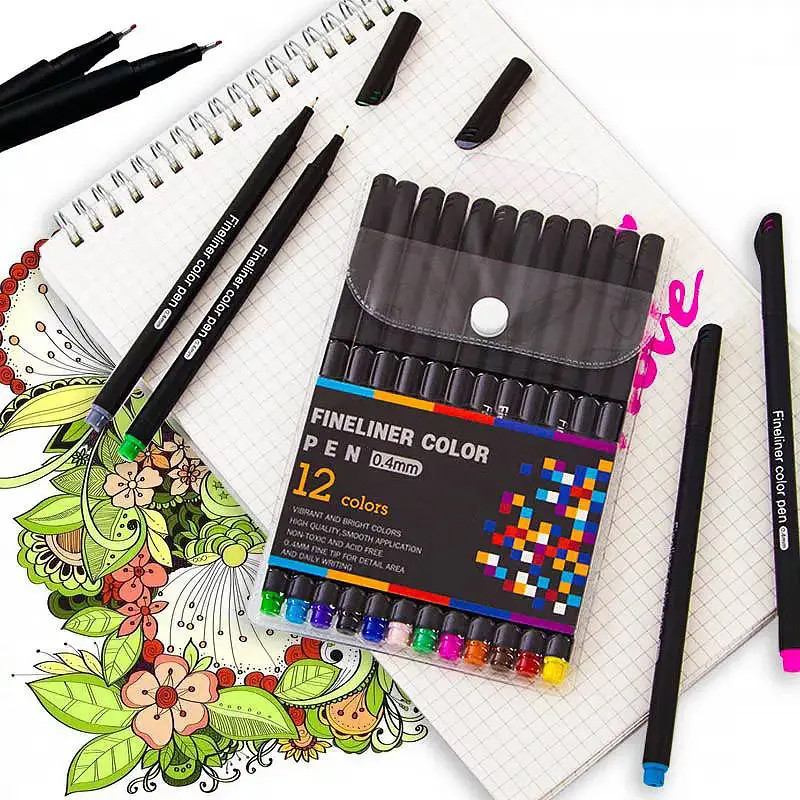 Набір різнокольорових лінерів Fineliner Color 12 кольорів, професійний набір лінерів для скетчів та малювання!